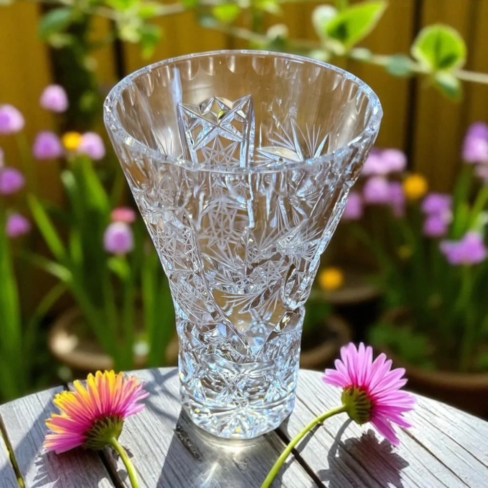 Elegant Bohemian Cut Crystal Vase